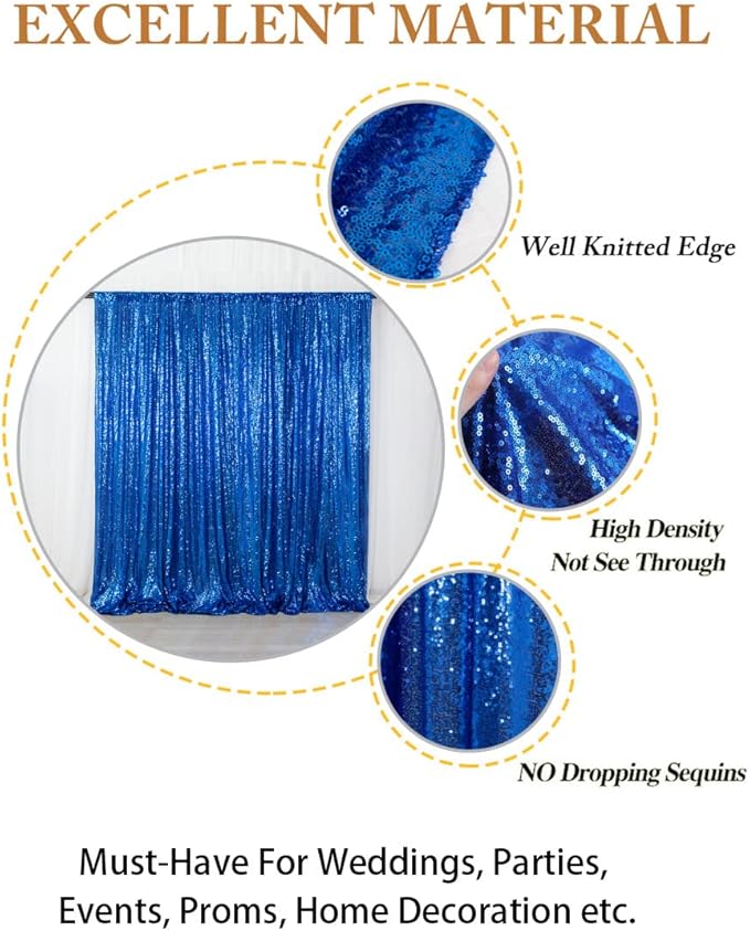 ShiDianYi Sequin Backdrop Royal Blue 2 Panels 4FTx10FT Curtains for Photograph Sequin Photo Backdrops for Birthday Sparkle Wedding Curtain Glitter Background