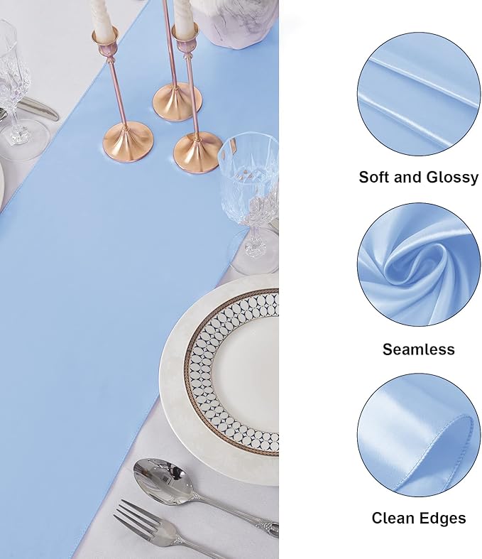 6Pack Table Runner 12 x 108 Inches Satin Silk Table Runner for Wedding, Birthday Party, Banquets, Graduations Decoration, fit Rectange and Round Table-Blue Mist