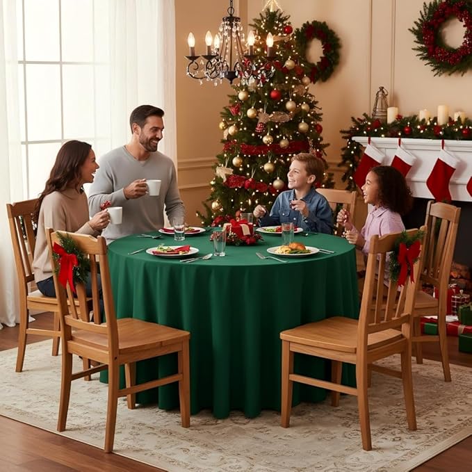 sancua Round Tablecloth - 120 Inch - Water Resistant Spill Proof Washable Polyester Table Cloth Decorative Fabric Table Cover for Dining Tables, Buffet Parties and Camping, Hunter Green