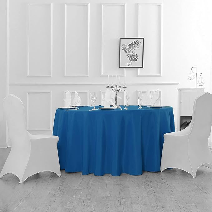 108 inch Round Tablecloth Washable Polyester Table Cloth Decorative Table Cover for Wedding Party Dining Banquet（108 inch, Mediterranean Blue）