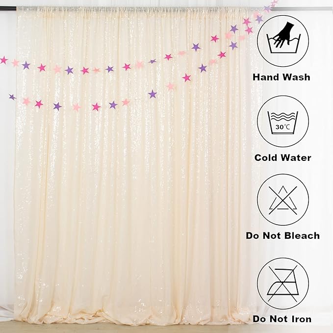 ShinyBeauty 8FT x 10FT Ivory Sequin Backdrop | Sparkle Fabric Drapes for Photoshoots | Glitter Background for Birthday Parties & Photography | Durable & Elegant Photo Backdrop
