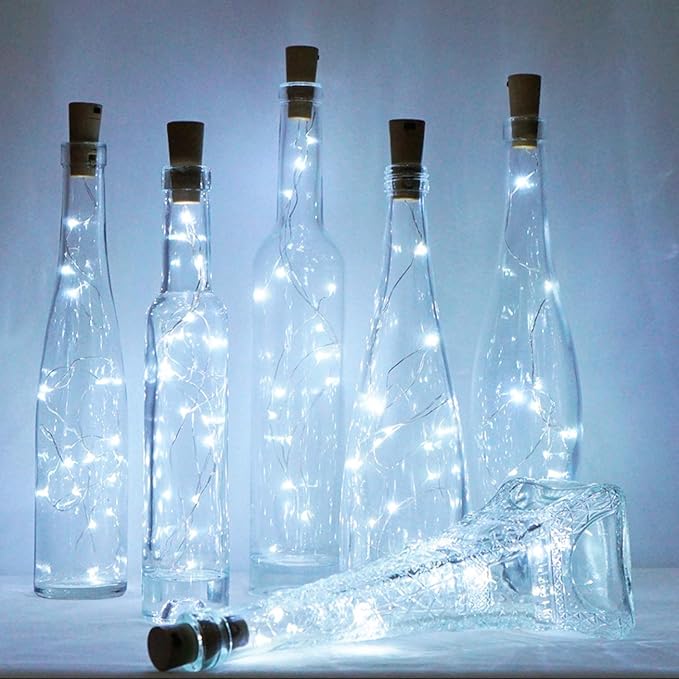 Wine Bottle Lights with Cork, 12 Pack Battery Operated 12 LED Cork Shape Silver Wire Colorful Fairy Mini String Lights(No Bottles) for DIY, Party, Christmas, Wedding Decor (Cool White)