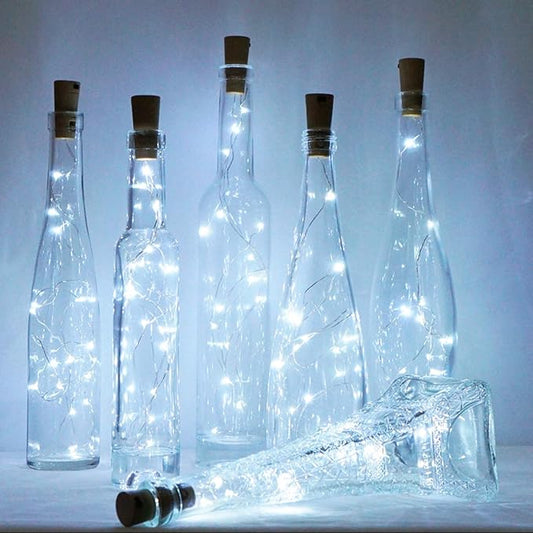 Wine Bottle Lights with Cork, 12 Pack Battery Operated 12 LED Cork Shape Silver Wire Colorful Fairy Mini String Lights(No Bottles) for DIY, Party, Christmas, Wedding Decor (Cool White)