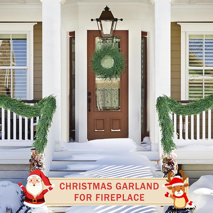 16 Ft Christmas Cedar Garland for Staircase Railing Real Touch Soft Bendable Faux Winter Xmas Greenery Pine Garlands Mantle Garland for Decoration for Window Fireplace Door Railing Wall Home Decor