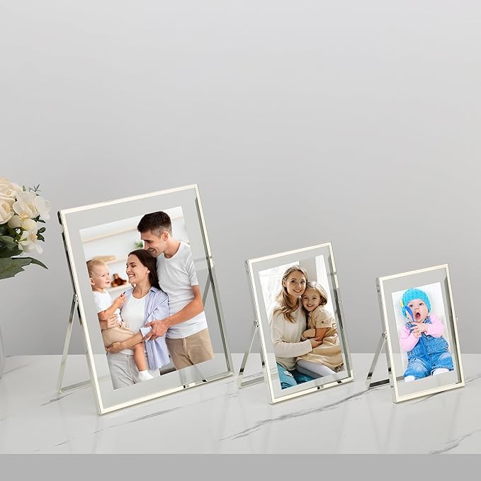 Silver 5x7'' Floating Frame Set of 2, For Photo Sizes ( 3.5x5'', 4x 6''), Silver Plated Metal Frames 5x7'' for Tabletop/Shelf Display, Classy Gift Choice for Wedding, Thanksgiving, Christmas,Birthady.
