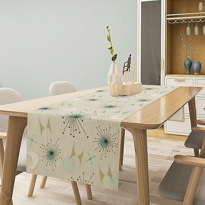 Mid Century Table Runner, Flag Retro Atomic Starburst 1950s Abstract Geometric Space Tabletop Decoration for Home Kitchen Restaurant Table Flag 13x36 Inch