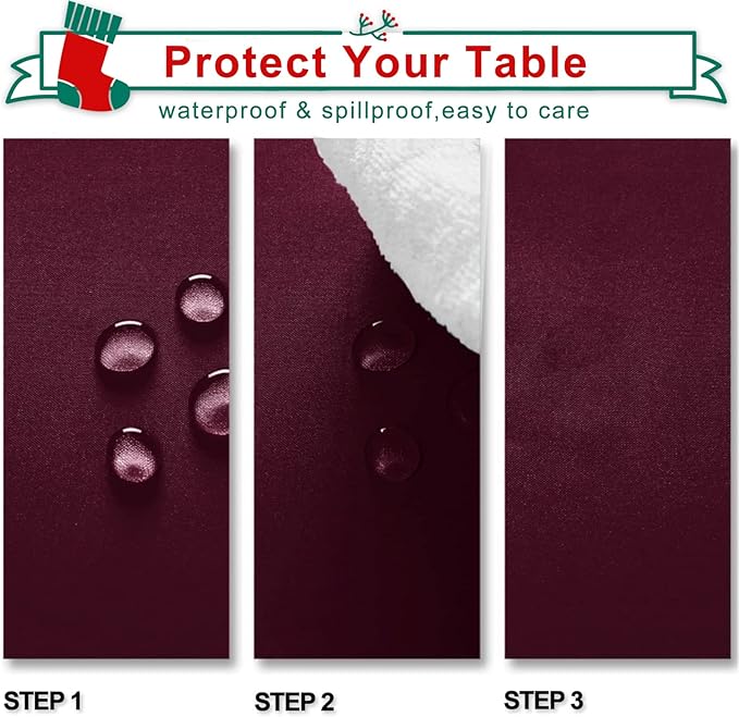 Hiasan Small Tablecloth for Square Tables - Waterproof and Spillproof Washable Christmas Fabric Table Cloth for Dining Room Kitchen Party (Burgundy, 40 x 40 Inch)