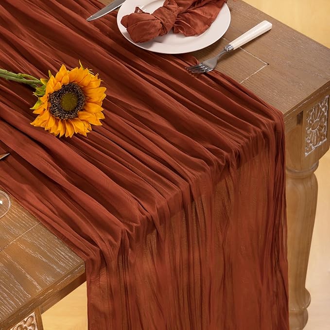 Terracotta Cheesecloth Table Runner 10 Pack Fall Burnt Orange Cheese Cloth Table Runners 120 Inches Rust Thanksgiving Fall Table Decorations for Friendsgiving Wedding Bridal Baby Shower Party