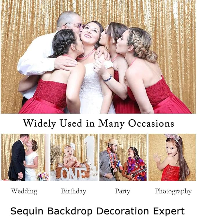 ShinyBeauty Light Gold Backdrop Sequin Curtains 4FTx7FT 2 Pieces Photograph Backdrops Golden Curtain Panels Shimmer Background for Birthday,Party,Wedding,Photoshoot Decor(8FTX7FT)