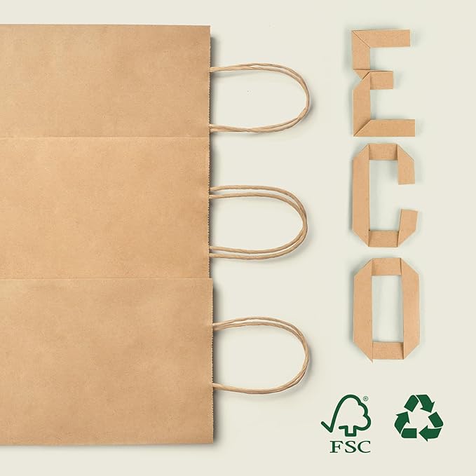 MESHA Paper Gift Bags 5.25x3.75x8 Inch 50 Pack Small Brown Paper Bags with Handles Bulk for Small Business, Birthday Wedding Party Favor