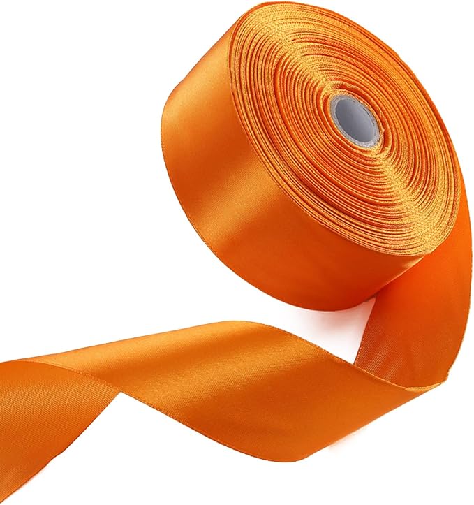 1-1/2 Inch Autumn Orange Satin Ribbon 50 Yards Solid Fabric Ribbons for Gift Wrapping, Crafts, Floral Arrangements, Wedding, Party, Holiday and Home Decor