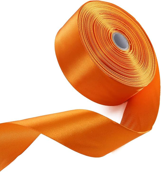 1-1/2 Inch Autumn Orange Satin Ribbon 50 Yards Solid Fabric Ribbons for Gift Wrapping, Crafts, Floral Arrangements, Wedding, Party, Holiday and Home Decor