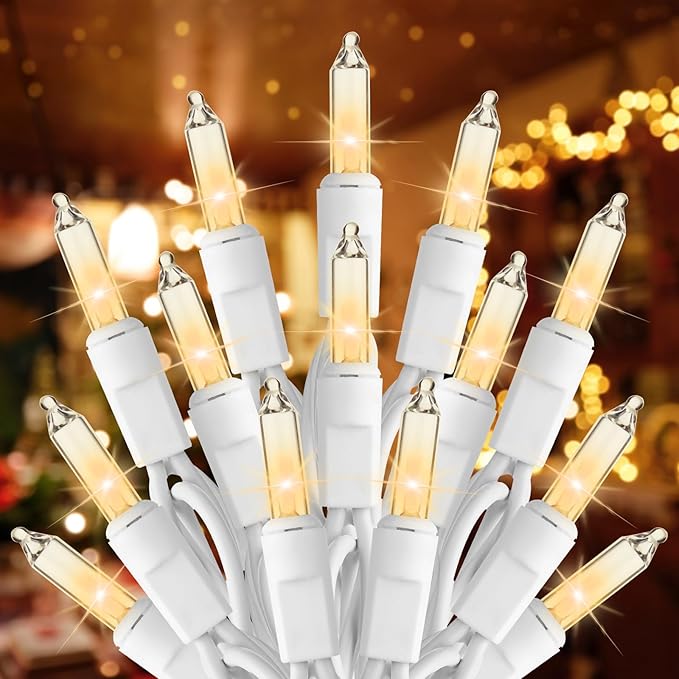 Brightown-Christmas-String-Lights, 100-Count 26.5ft Clear Incandescent Bulb Mini Lights for Indoor Holiday Decor, Christmas Tree Garland Wedding Party Multi-Use Decoration, White Wire