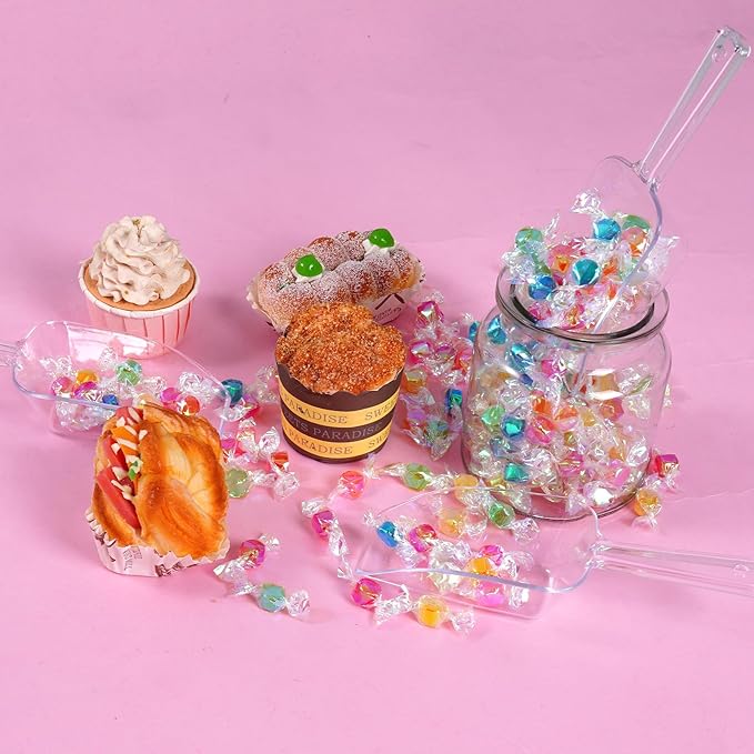 6Pcs Clear Plastic Ice Scoop, 7.5 Inch Multi-purpose Kitchen Scoops for Party Wedding Food Popcorn Snack Cookie Candy Sugar Bar Jars Freezer Dry Goods (Clear)