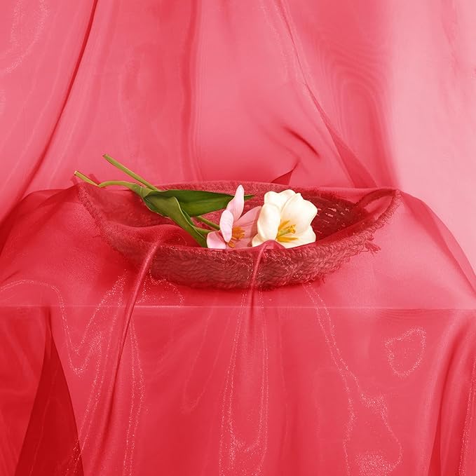 P Pothuiny Sheer Organza Fabric by The Yard, 10 Yards x 60 Inch Wide Bridal Red Organza Tulle Fabric Roll Shiny Gauze Fashion Dress Sewing Craft for Wedding Party Decorations Backdrop