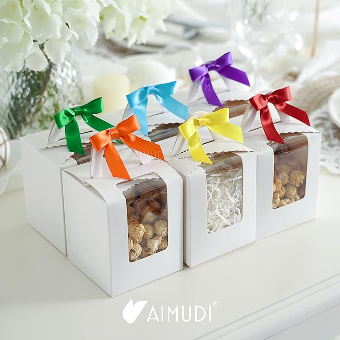 AIMUDI Rainbow Ribbon Bows 2.5" Satin Twist Tie Bows for Gift Wrapping Premade Satin Bows for Making Crafts Treat Bag Baby Shower Birthday Wedding LGBT Party Decoration, 60 PCs