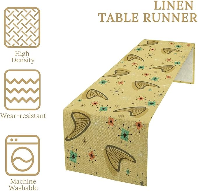 Mid Century Table Runner, Modern Atomic Pattern Absctract Geometric Retro 1950S 1960S Dinner Runner for Home Kitchen Dining Table Decoration, 13x108 Inch