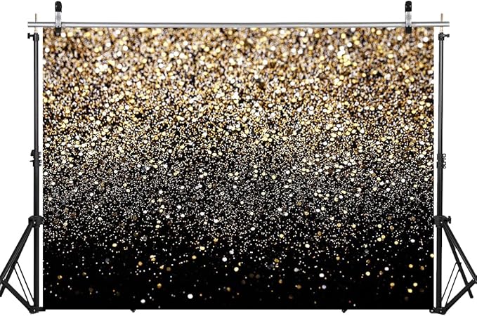 WOLADA Black and Gold Backdrop Golden Glitter Backdrop for Photography Wedding Birthday Baby Shower Party Photo Studio 7x5FT 11176