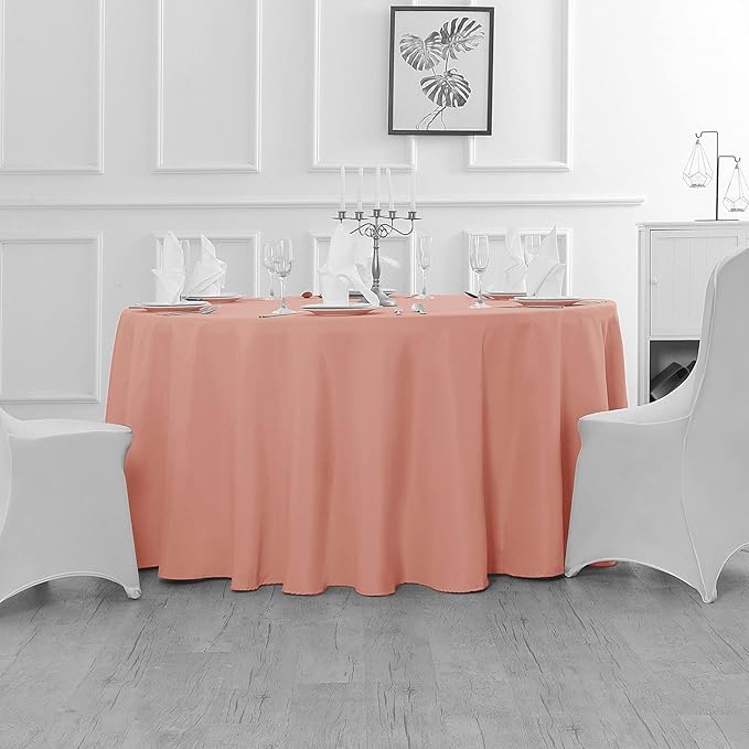 Fokitut 2 Pack Waterproof Round Tablecloth, 60 Inch, Stain Resistant and Wrinkle Polyester Table Cloth, Fabric Table Cover for Kitchen Dining, Wedding, Party, Holiday Dinner-Dusty Pink