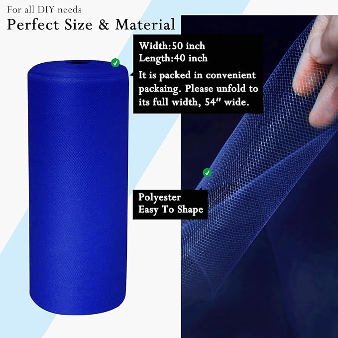 Royal Blue Tulle Fabric Rolls 54 Inch by 40 Yards Tulle Bolt Spool for Wedding Decorations DIY Tutu Baby Shower Table Skirt Ceiling Decor Birthday Party Craft Supplies