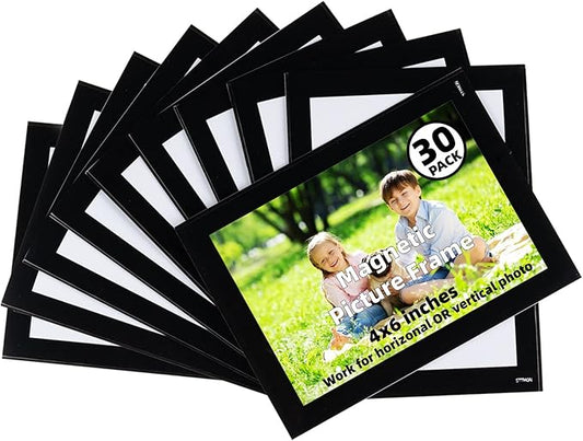 Magnetic Picture Frames for Refrigerator (4"X6",30 Pack),Magnet Photo Frame Pockets/Greeting Card Sleeve,Decorations for Lockers