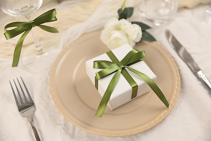 Olive Green Satin Ribbon 3/8 inch X Continuous 100 Yards, Single Face Polyester Ribbon Perfect for Gift Wrapping, Flower Bouquet, Wedding Decor, Crafts, Bow Making, Sewing and More