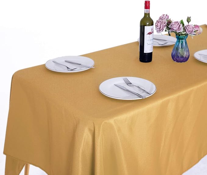 Ascoza 2pack 60x102 Inch Gold Rectangular Tablecloth 6 Feet Table Cloth in Polyester Fabric for Wedding/Banquet/Restaurant/Parties