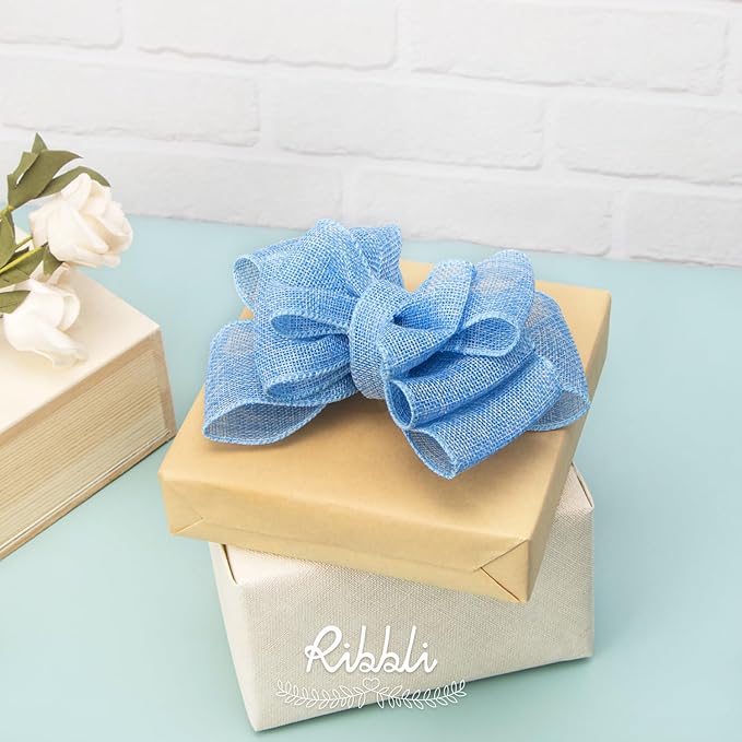 Ribbli Baby Blue Burlap Wired Ribbon, 2-1/2” Inch x Continuous 20 Yard, Wired Edge Ribbon for Wreaths,Big Bows,Tree Decoration,Outdoor Decoration