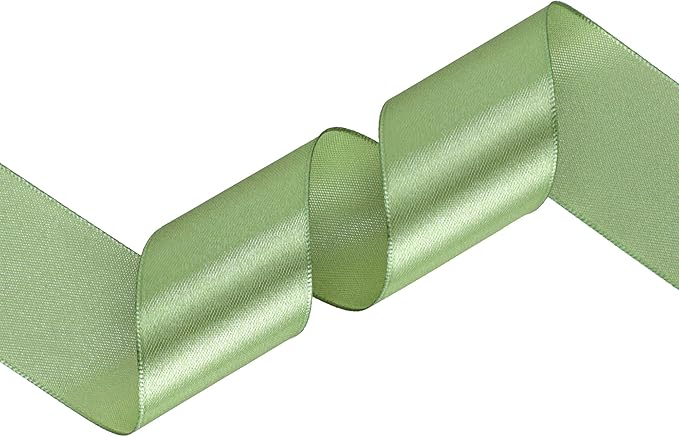 Sage Green Satin Ribbon 1-1/2 inch X Continuous 100 Yards, Single Face Polyester Ribbon Perfect for Gift Wrapping, Flower Bouquet, Wedding Decor, Crafts, Bow Making, Sewing and More