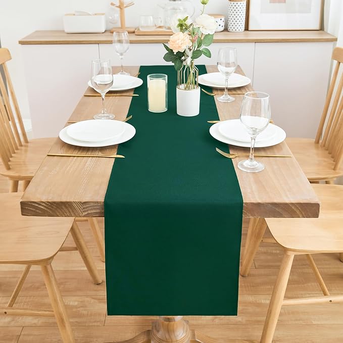 2 Pack Green Table Runner 12 x 90 Inch Solid Color Farmhouse Runners Coffee Table Dresser for Daily Party Home Decoration