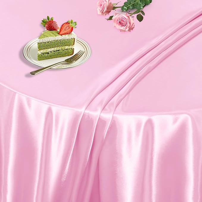 KKJIAF 1 Pack Round Table Cloths 90 Inch, Light Pink Overlay Round Satin Table Cover, Silky Satin Dining Tablecloths for Wedding Buffet Parties Banquet Decoration