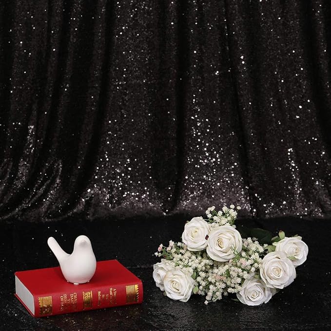 Eternal Beauty Black Sequin Backdrop, 8x10 Ft Halloween Glitter Background Curtains for Shimmer Photography Party Wedding Birthday Back Drop Decor