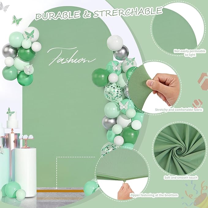 SoarDream Sage Green Wedding Arch Backdrop Cover 6.6FT Spandex Fitted Sage Green Wedding Arch Covers Round Top Chiara Arches Backdrop Cover Fabric for Birthday Balloon Party Decoration