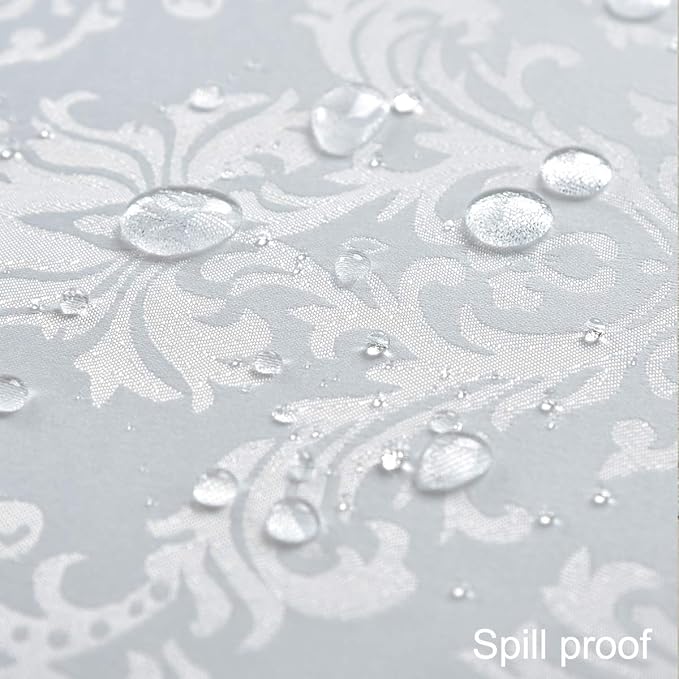 Rectangle Table Cloth - 60 x 84 Inch White Jacquard Tablecloths Damask Design Spillproof Wrinkle Resistant Shrinkproof Soft Tablecloth Polyester Oblong Table Cover for Kitchen Dinning Party Tabletop
