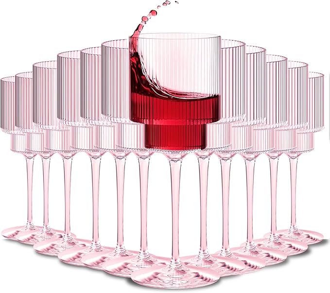 Plastic Goblets Wine Glasses - 12Oz Acrylic Wine Glasses Origami Unbreakable Clear Plastic Cocktail Glasses Recyclable Shatterproof Reusable Wine Cups for Parties & Weddings (Pink 1)