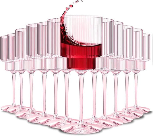Plastic Goblets Wine Glasses - 12Oz Acrylic Wine Glasses Origami Unbreakable Clear Plastic Cocktail Glasses Recyclable Shatterproof Reusable Wine Cups for Parties & Weddings (Pink 1)