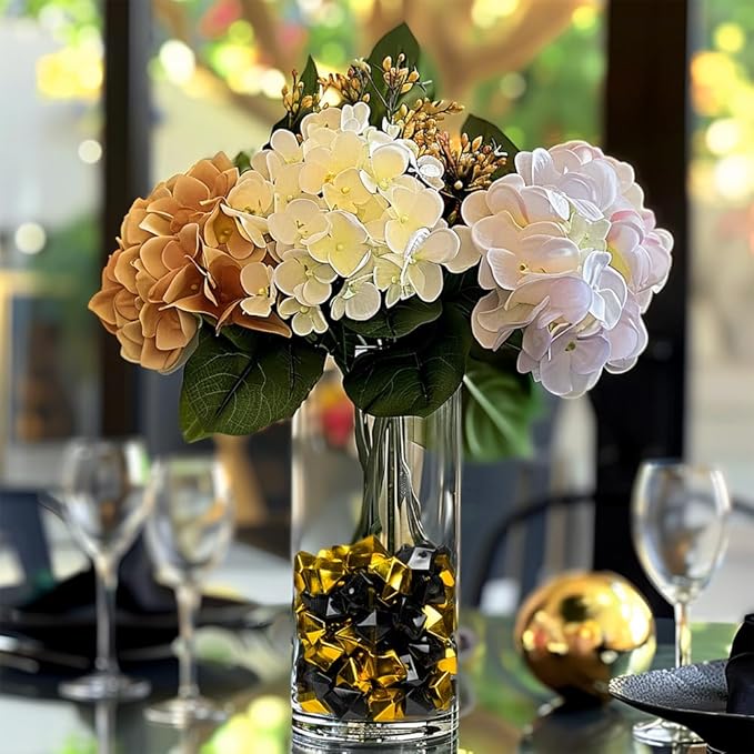 HappyFiller Fall Halloween Decoration Fake Ice Rocks Acrylic Nuggets Gems Stones Pirate Jewels for Wedding Centerpieces Vase Fillers,Graduation Party Table Scatters,Home Accents,Gold Black,14 OZ