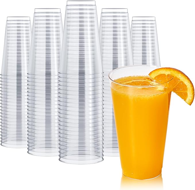 FOCUSLINE 200 Pack 16 oz Clear Plastic Cups, Large Disposable Cups Plastic Party Cup, 16 Ounce Heavy duty Clear Cups for Party, Thanksgiving, Halloween, Christmas