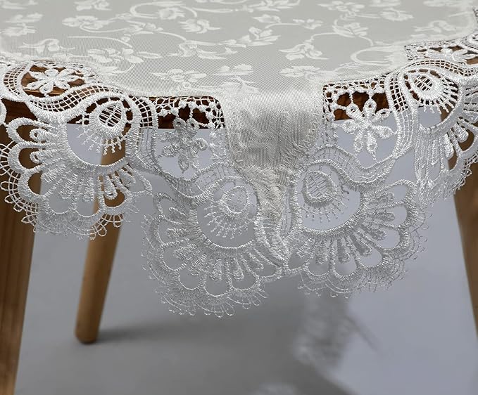 vctops Damask Lace Patchwork Tablecloth Luxury Square Small Table Cover Elegant Floral Embroidered Lace Table Cloth for Party Kitchen Dinning Picnic Decoration (Type C,32"x32")