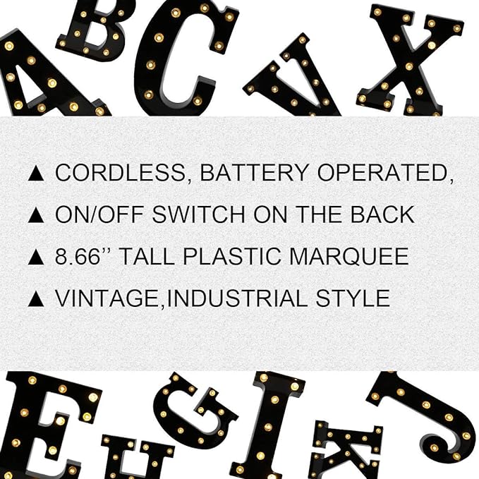 Light Up Black Alphabet Marquee Letters Sign LED Marquee Number Lights Sign for Night Light Home Bar Christmas Lamp Wedding Party Birthday Decoration J