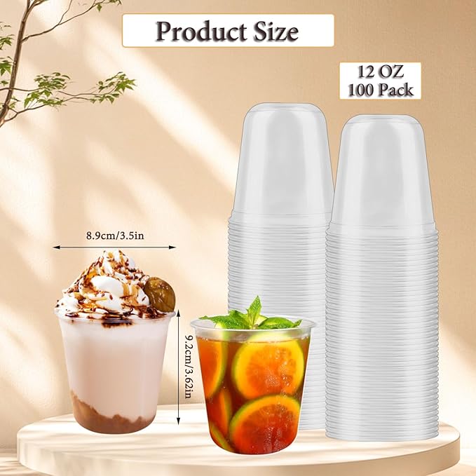 100 Pcs Disposable Stemless Glasses 12oz Plastic Cups PET Disposable Drinking Cups Cold Party Plastic Wine Glasses Classic Cup for Birthday Wedding Cocktail Halloween Christmas Party Supplies (Clear)