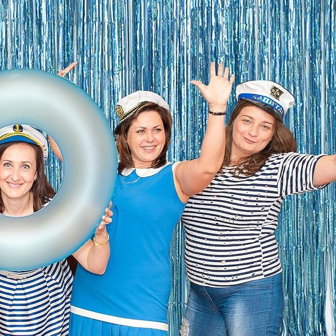 TONIFUL 3Pcs Laser Light Blue Door Streamers,Laser Blue Photo Booth Backdrop Metallic Streamers Blue Foil Fringe Curtains for Birthday,Christmas,New Year,Bachelorette,Grad Party Decor(9.9ft x 6.6ft)