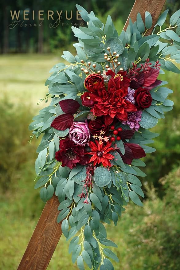 Artificial Wedding Arch Flowers Kit(Pack of 2) for Wedding Arch, Bridal Shower, Ceremony and Reception Backdrop Decoration (Burgundy)