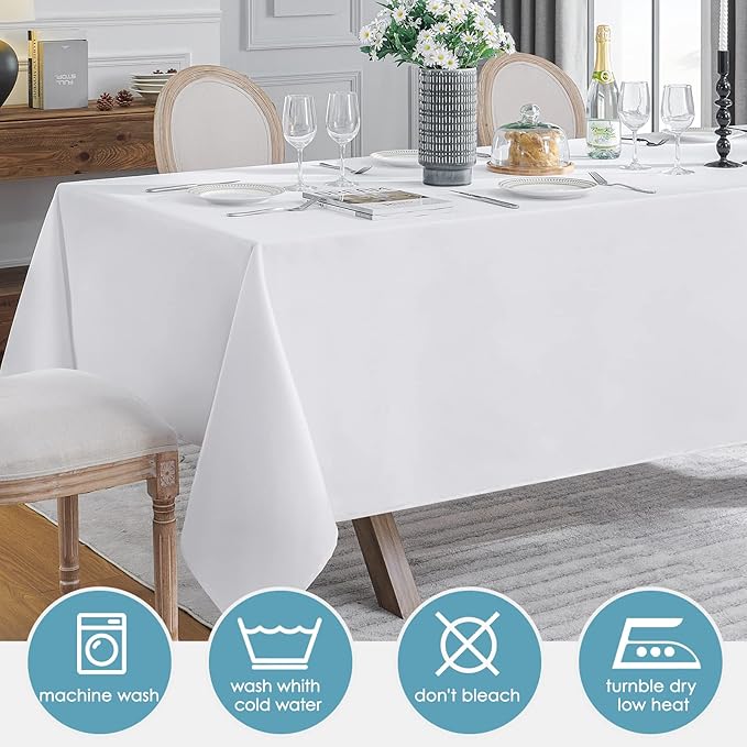VidaFete Tablecloth 60 * 120inch 10pack Rectangle Table Cloth Polyester, Stain Wrinkle Resistant Dining Table Cover for Kitchen Dinning Party Wedding Rectangular Tabletop Buffet Decoration(White)
