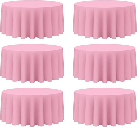 BRILLMAX 6 Pack Pink Round Tablecloths 132 Inch - Circle Bulk Linen Polyester Fabric Washable Table Cloth Cover for Wedding Reception Banquet Birthday Party Buffet Restaurant