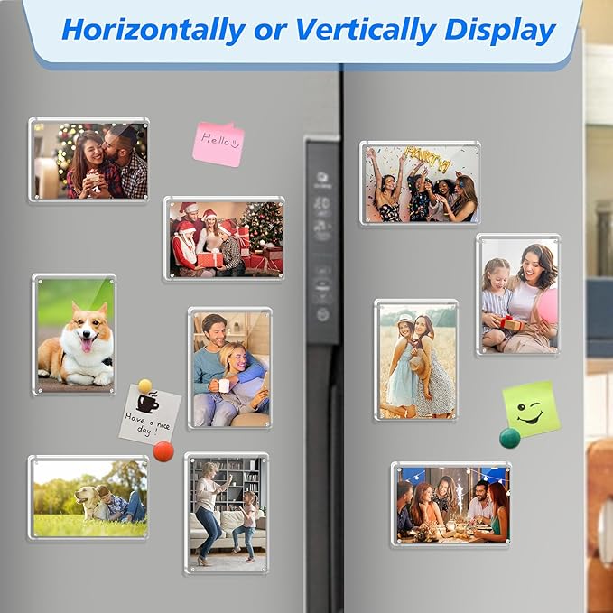 6 Pack Magnetic Picture Frames for Refrigerator 4x6, Acrylic Fridge Magnet Frame, Stylish Clear Framless Photo Frame for Home, Office, School Locker Display