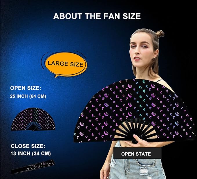 Amajiji Large Rave Folding Hand Fan Clacking Fans for Line Dancing Clap Fan for Boots On The Ground Dance,Party,Decoration,Festival (Bungee Light)