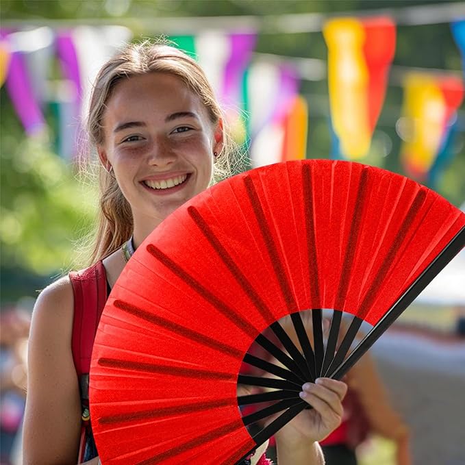 13inch Large Rave Fan Popping Clacking Fans for Line Dancing,Hand Fans for Women Foldable,Boots on The Ground Fan,Portable for Outdoor,Wedding,Party,Decoration (1pcs red)
