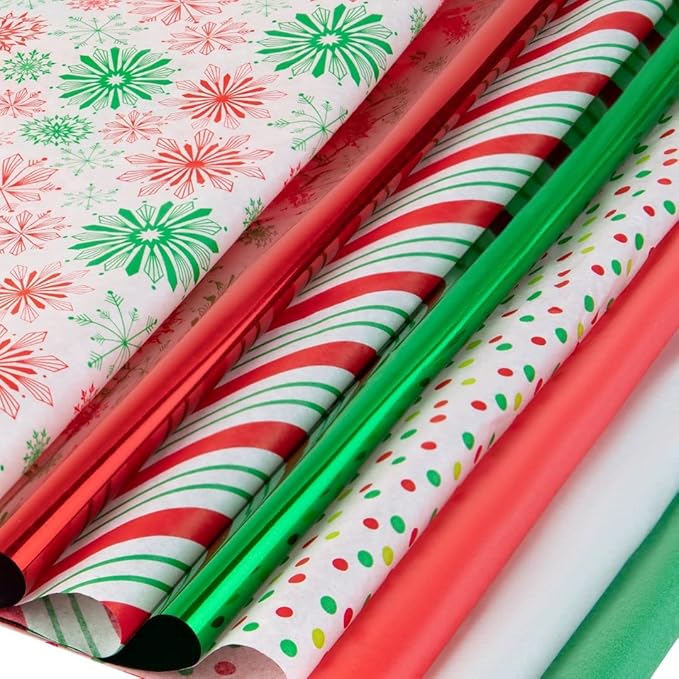 Christmas Tissue Paper for Gift Bags- 200 Sheets of Tissue Paper for Christmas Gift Wrap (20" x 20")- Assorted Festive Designs