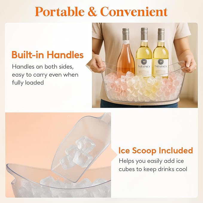 Ice Buckets for parties Wine Bucket, Clear Acrylic 5.5 Liter Plastic Tub for Drinks and Parties, Food Grade, Perfect for Wine, Champagne or Beer Bottles (2Pcs)